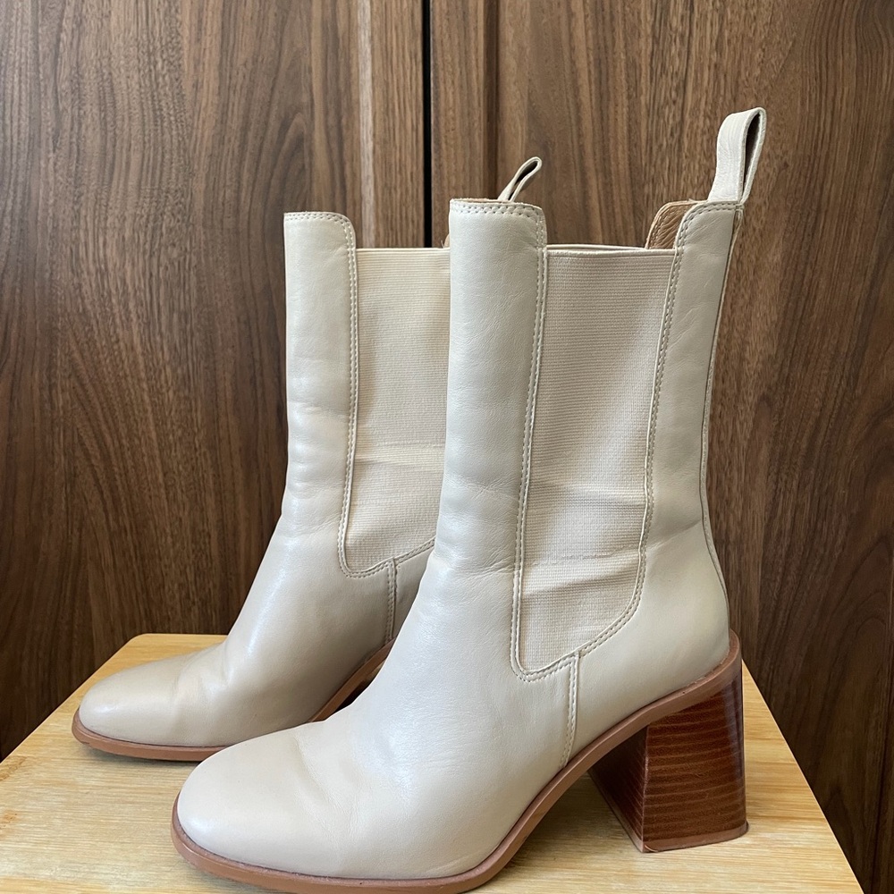 Other Stories Cream Leather Boots, size 38